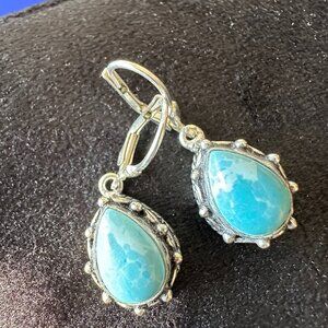 Sterling Silver Navajo, Native Made Teardrop Larimar Earrings